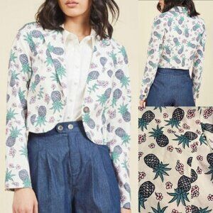NWOT Modcloth Pineapple Lasting Impression Blazer Wm 3X LS Single Button Lined